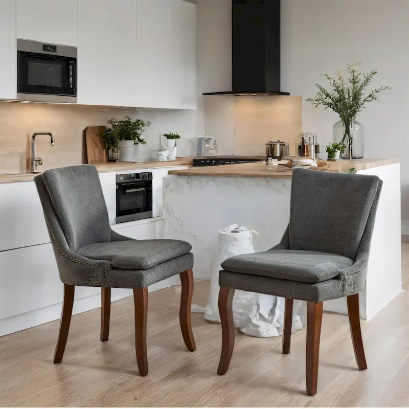 Chenille Fabric Upholstered Dining Chairs w/ Solid Wood Legs(Set of 2)