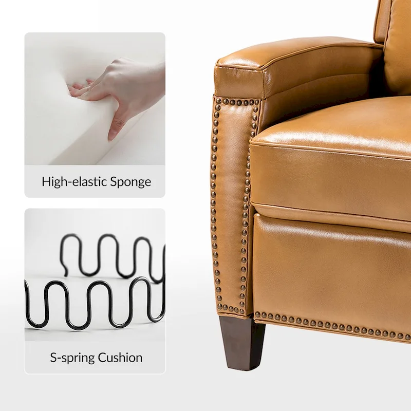 Gaspar Mid-Century Modern Genuine Leather Pushback Recliner with Wood legs Set of 2 by HULALA HOME