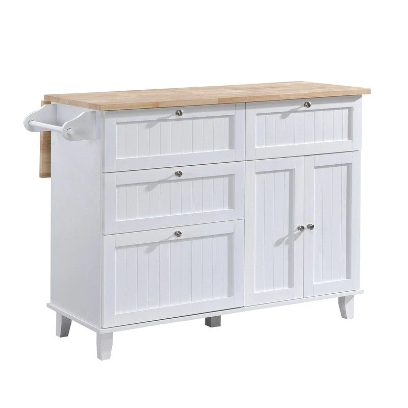Natural Wood Kitchen Island with Drop Leaf - 2 Stools
