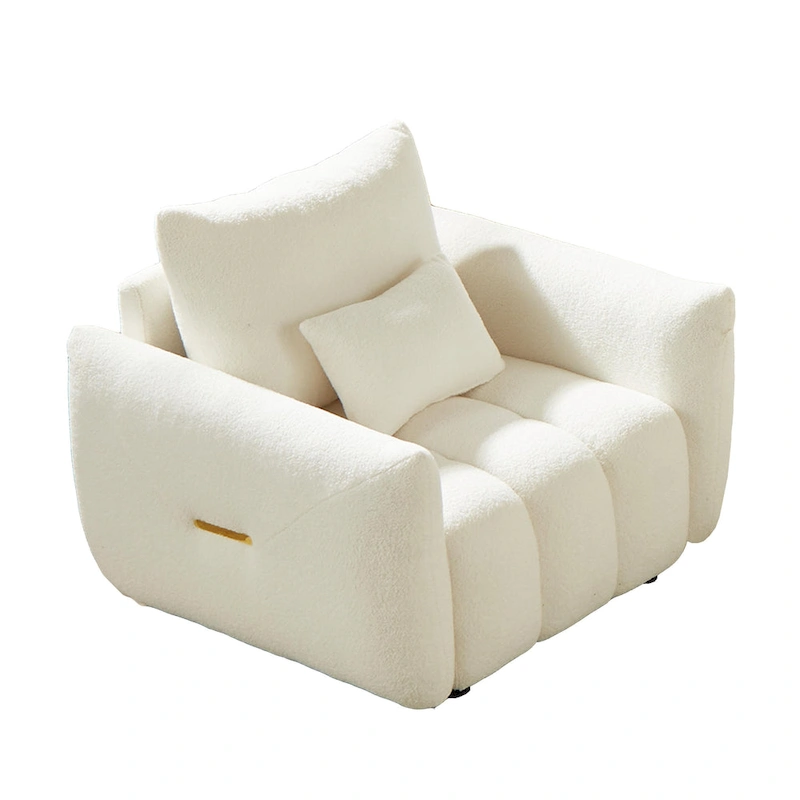 Beige 39.7 Teddy Fabric Lounge Chair with Plastic Legs