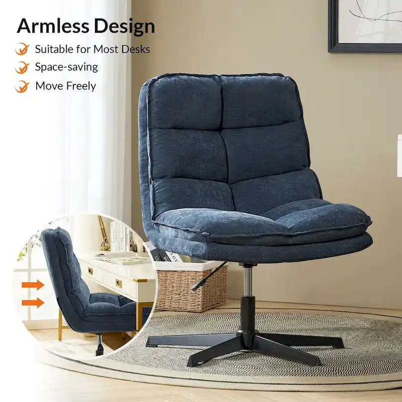 Beige / Mustard / Navy Armless Tufted 360° Swivel Office Chair, Single