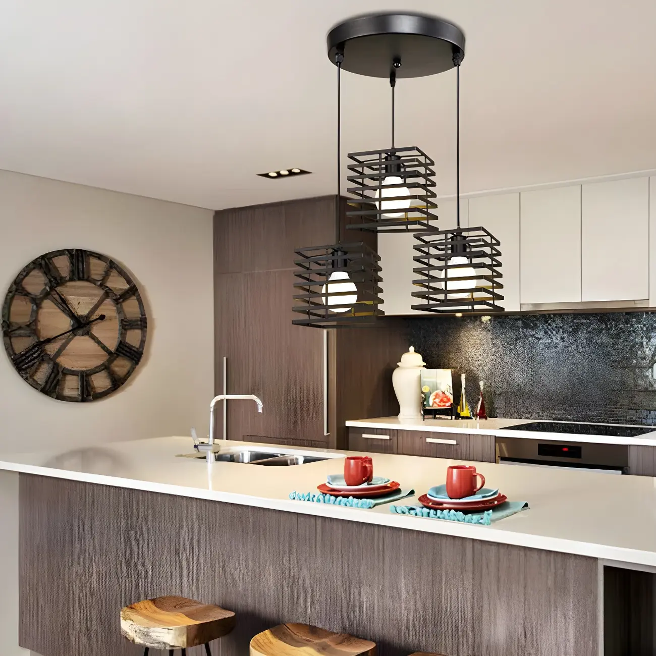 Industrial Black 3-Light Lantern Pendant Light