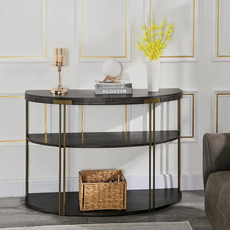 2-Tier Round Table with Storage Shelf – Natural/Black, Entry / Coffee / Side Table, Seats 1–4
