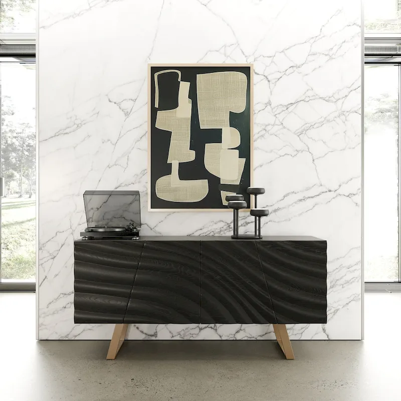 Black & Gold Buffet with Wave-Pattern Doors