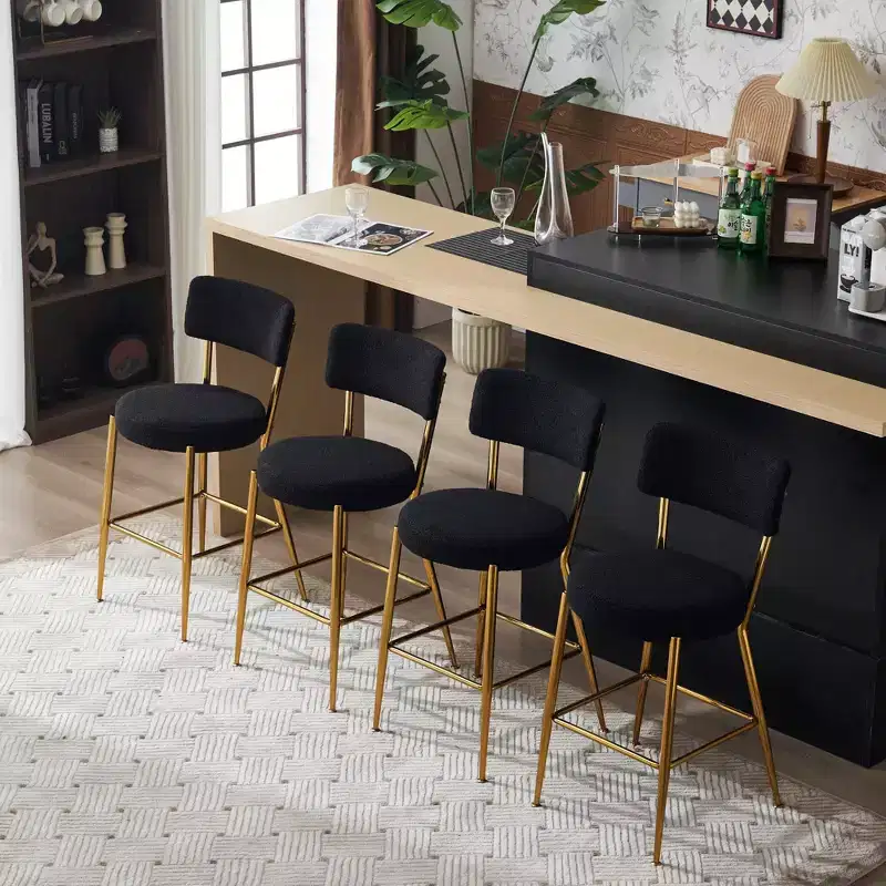 HOMLUX 24.8 Bar Stool Set of 4 Pub Counter Height Dining Chairs w/Gold Legs,White/Black