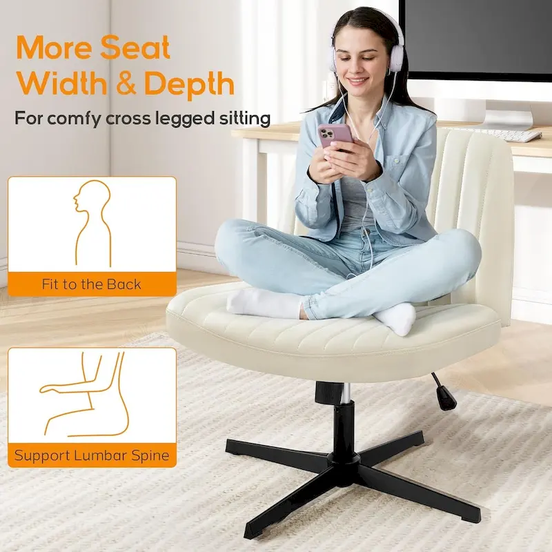 Wide Armless Swivel Desk Chair with Wheels