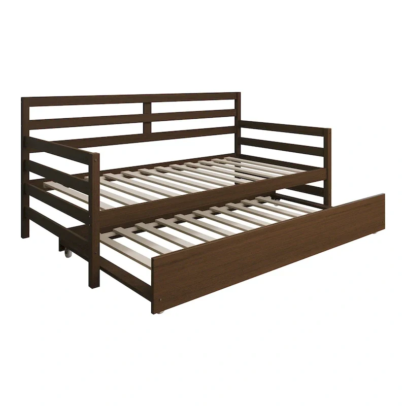 White/Walnut/Black/Light Oak/Antique Grey Railing-Style Twin Daybed with Trundle
