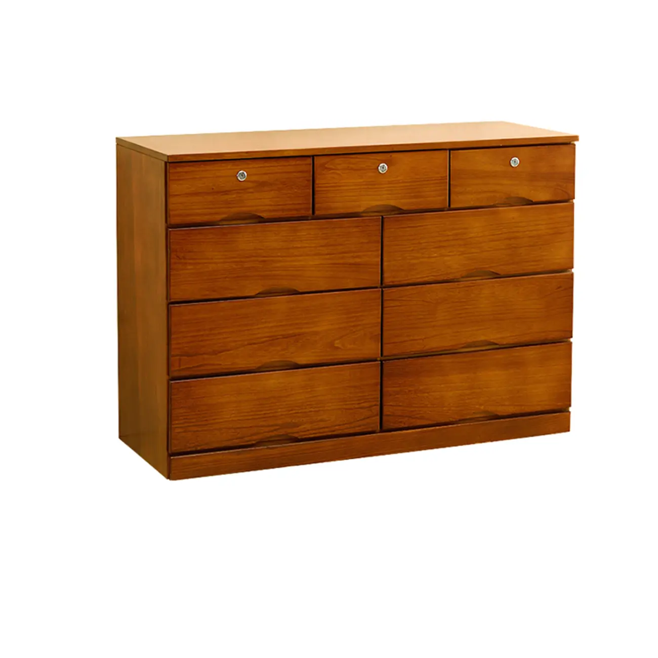 Natural Wood Double Dresser with Lockable Drawer