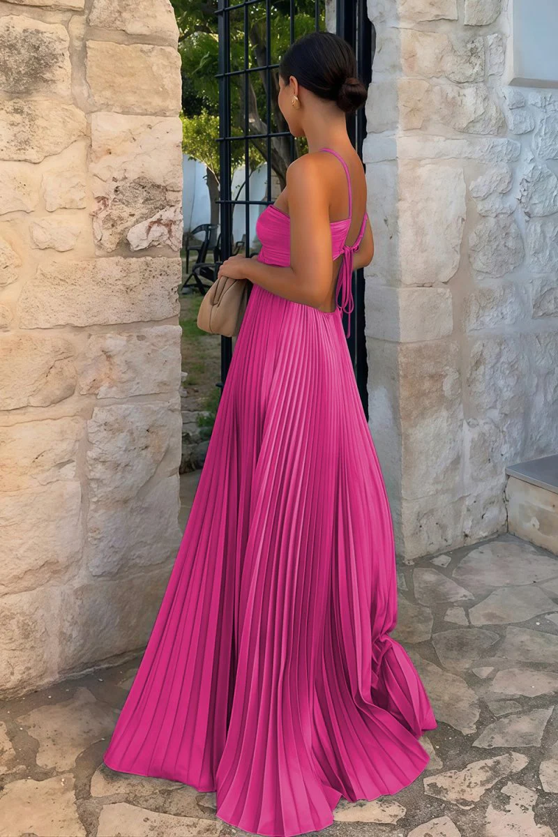 Sky Blue Halter Pleated Satin A Line Prom Dresses With Cutout