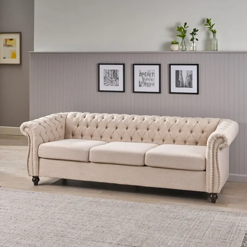 Chesterfield Button Tufted 3-seater Sofa with Nailheads