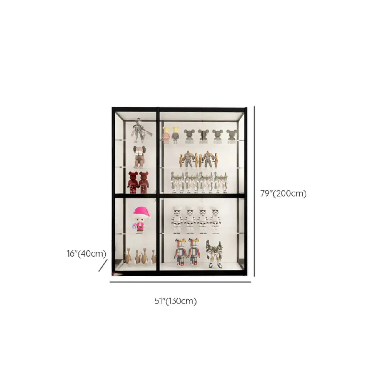 Black Metal Frame Clear Glass Shelf Curio Cabinet