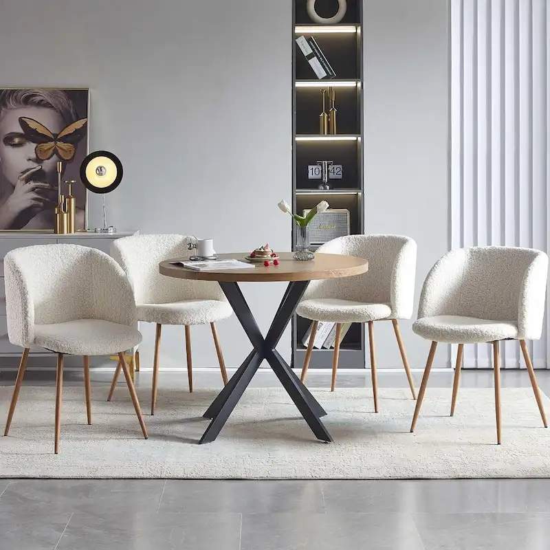 Round Dining Table Set with Sherpa Arm Chairs, Space Saving