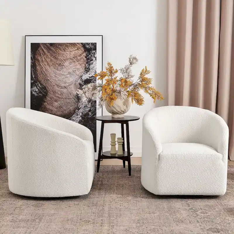 32W Boucle Upholstered Swivel Barrel Armchair (Set of 2)