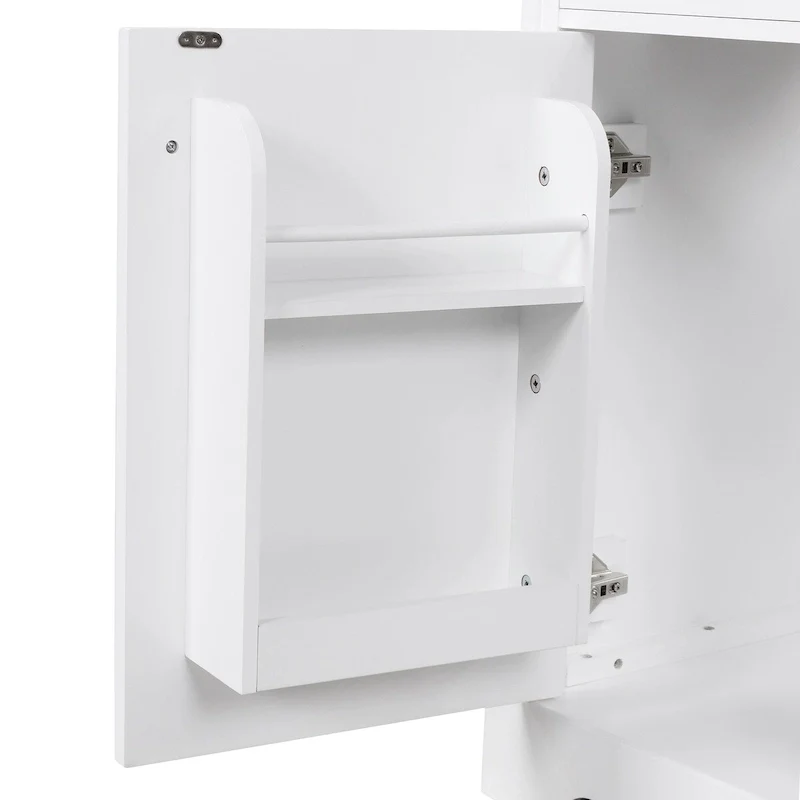 White Bathroom Vanity Cabinet with Ceramic Sink, 1 Door & 2 Drawers