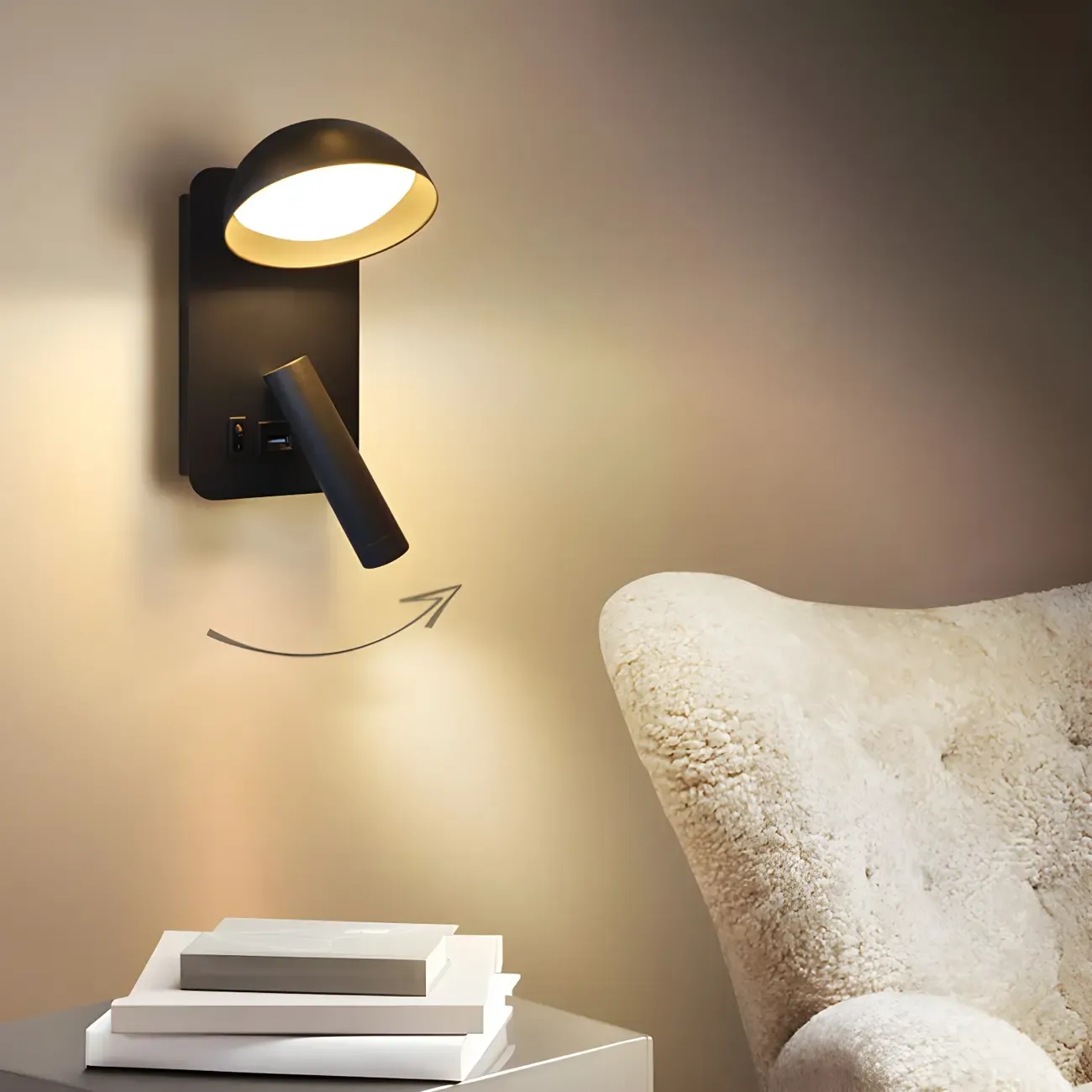 Modern 2-Light LED Wall Sconce with Charging Port for Bedroom