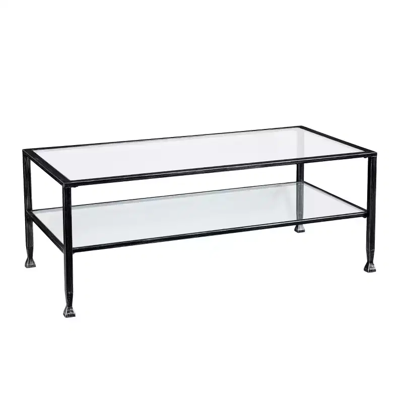 Jaymes Metal/Glass Rectangular Open Shelf Cocktail Table - Black - SEI