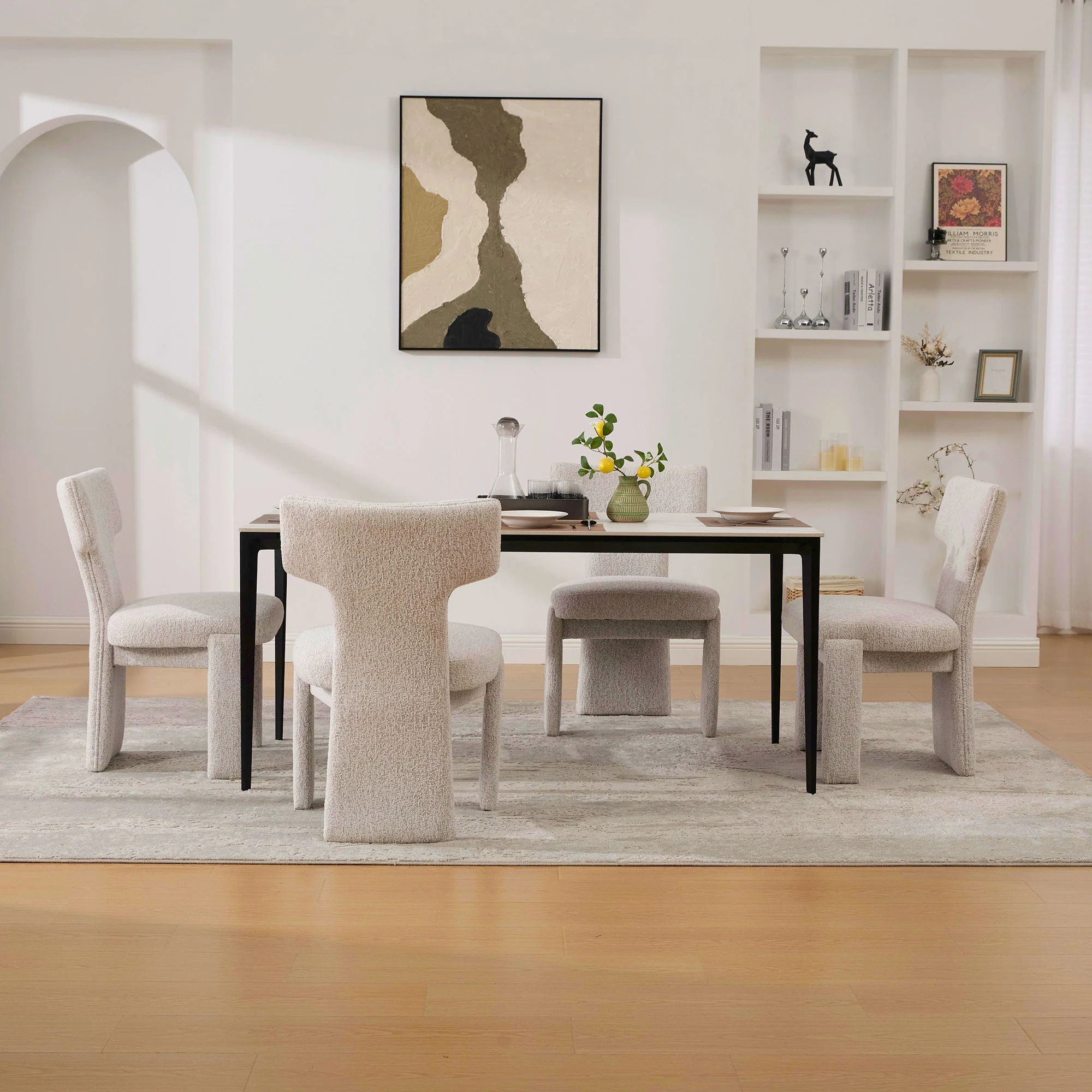 Curve Design Wide Modern Upholstered Chenille Dining Chair Set of 4