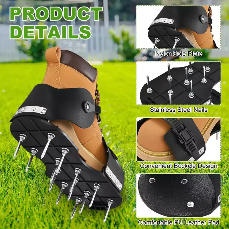 Unique Bargains Adjustable Flexible Strong Lawn Aerator Shoes 11.77 x 5.12 Inch Black 1 Set