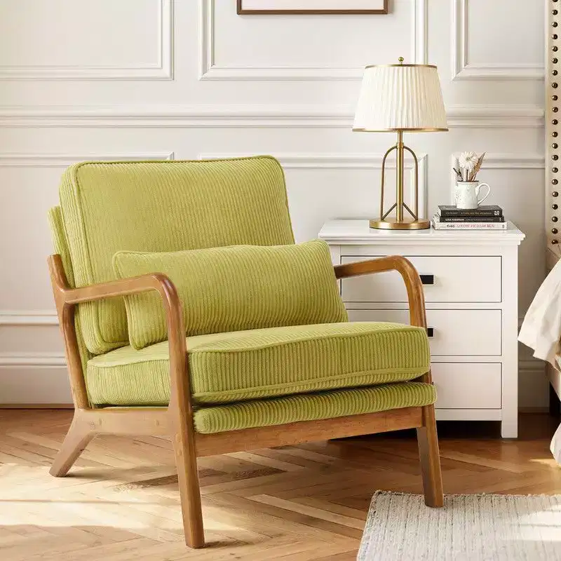 Karl Home 2Pcs Mid Century Solid Wood Accent Chair Upholstered Armchair with an Extra Pillow