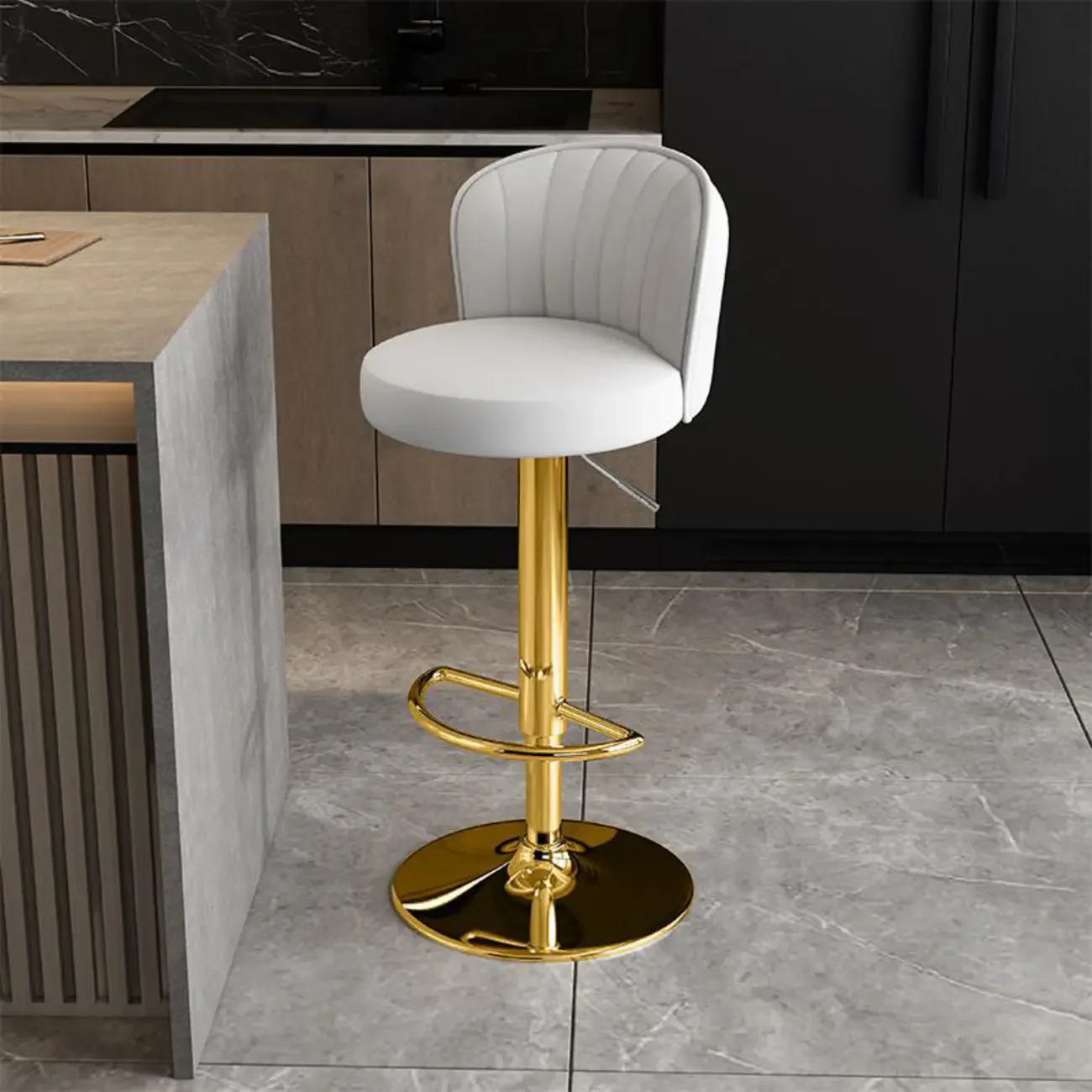 Modern Leather Adjustable Swivel Bar Stools with Back
