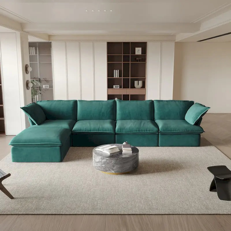Modular Sectional Sofa Couch, 162.98 Velvet L-Shape Sofa with Ottoman