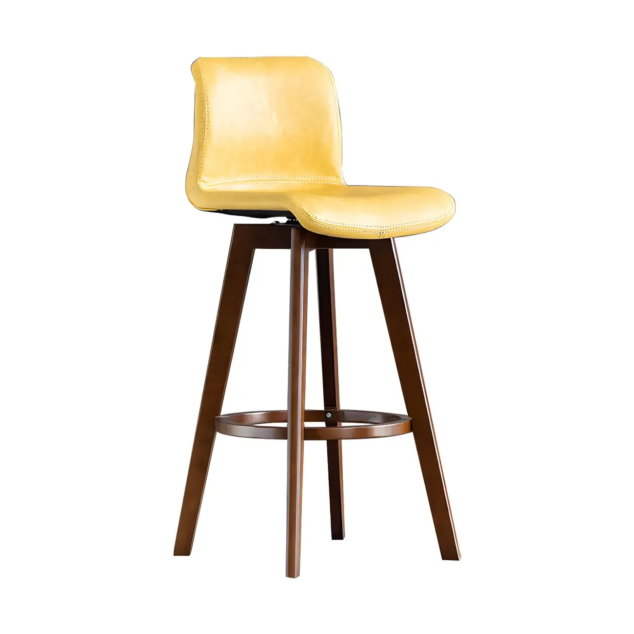 Mid-Century Distressed Leather Swivel Bar Stool with Back