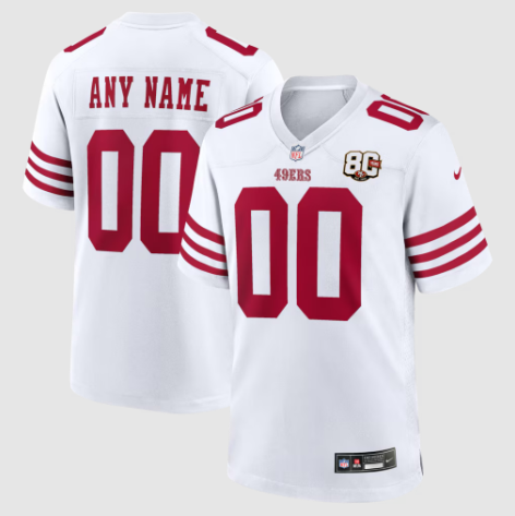 San Francisco 49ers White 80th Anniversary Custom Game Jersey