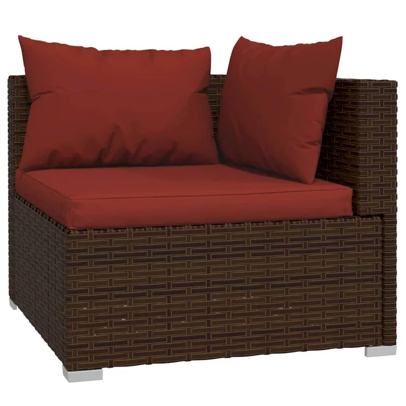 vidaXL Patio Lounge Set with Cushions Brown Poly Rattan - 27.6  x 27.6  x 24  - 27.6  x 27.6  x 24
