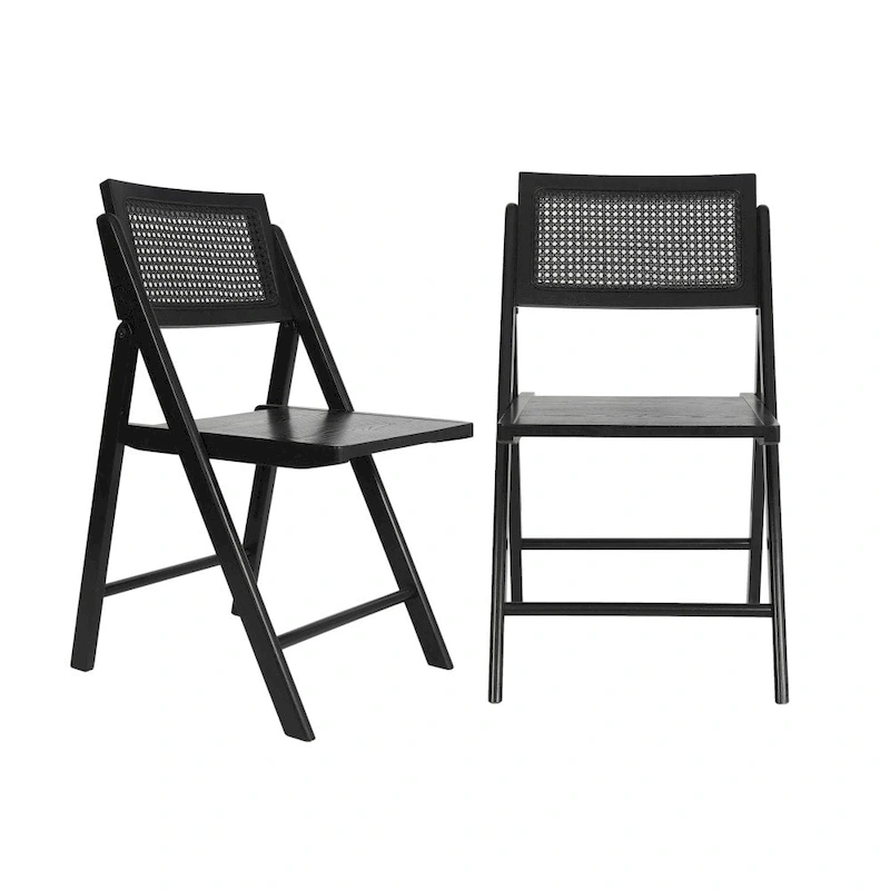 Folding Armless Cane Rattan Chairs with Breathable Woven Backrests - 2 Pack