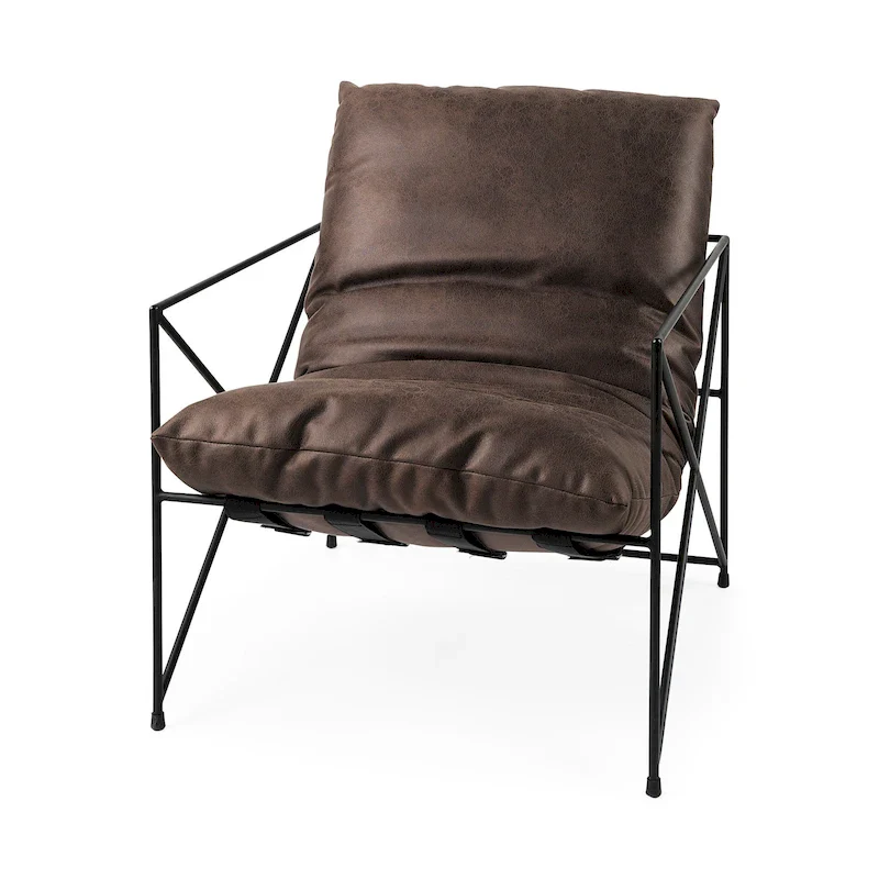 Leonidas Black Faux Leather with Black Metal Frame Accent Chair