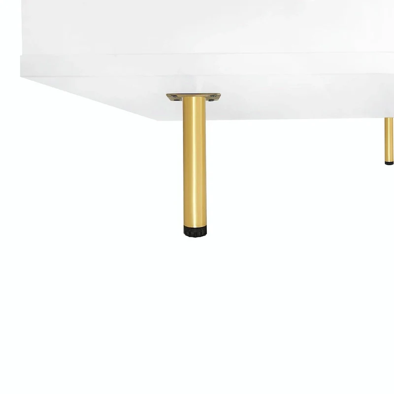 High Gloss Coffee Table: 4 Golden Legs, 2 Drawers, 2-Tier Square Design