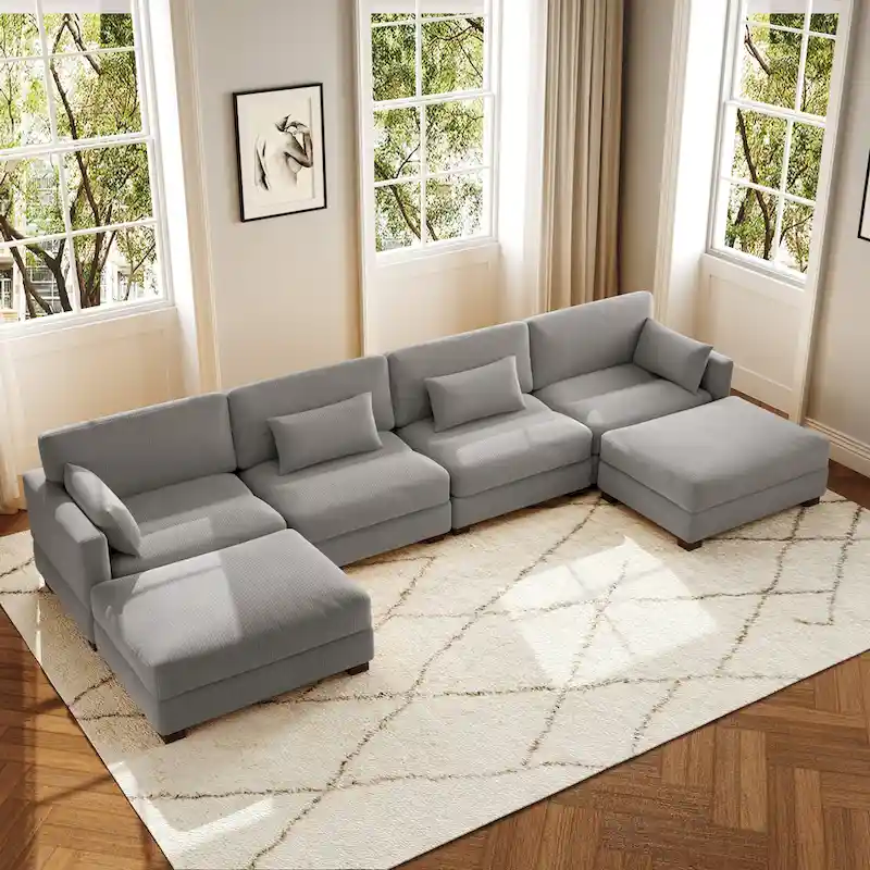 U Shaped Couch Sectional Sofa with Ottoman