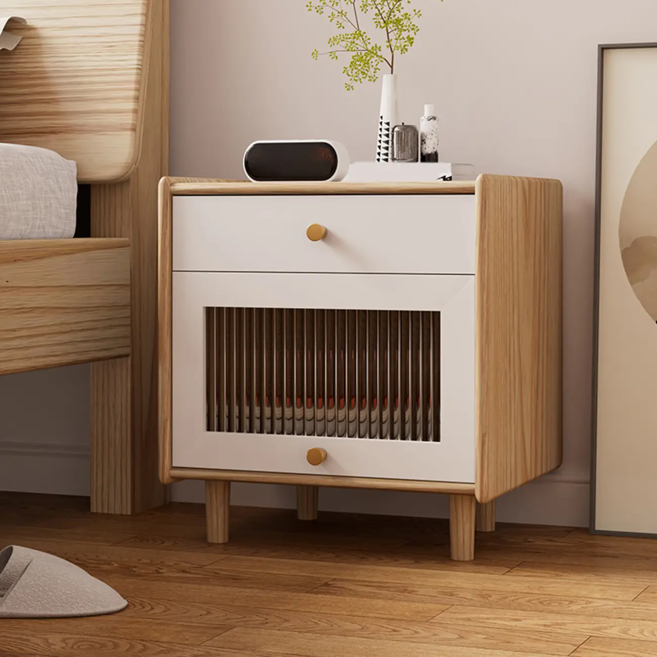 Natural Ash Wooden Drawer Cabinet Nightstand with Legs