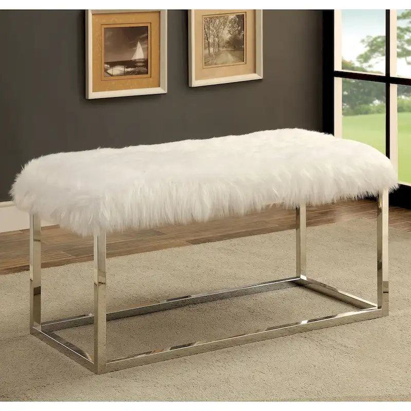 Kika Contemporary 40-inch Fur Fabric Bench by Furniture of America