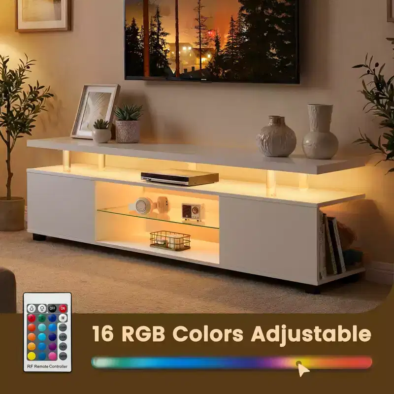 JVNOXK TV Stand for 70 Inch TV LED Gaming Entertainment Center Media Storage Console Table with Large Side Cabinet for Living Room White