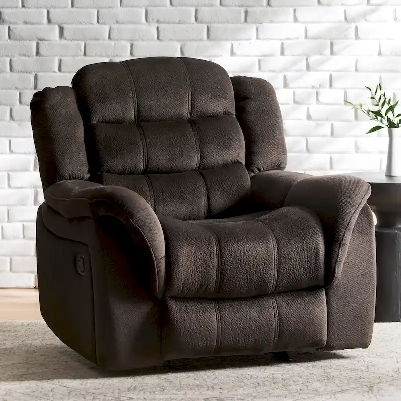 Polyester Glider Recliner with Waterfall Backrest – Brown / Smoke Blue, Single Seat