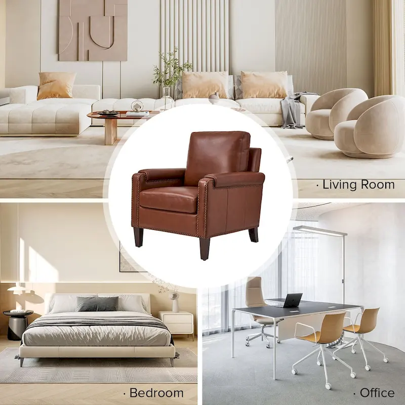 Kunz Transitional Genuine Leather Armchair with Removable Cushion and Nailhead Trims by HULALA HOME