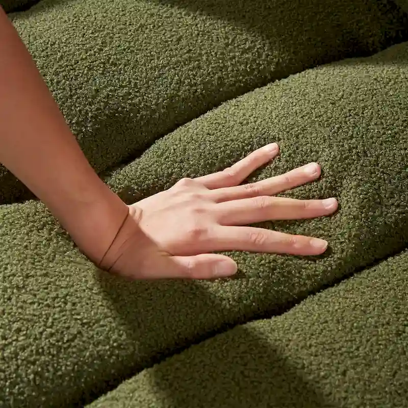 2-Pieces 6-Seat Teddy Fabric Sectional Sofa Set (3+3) with Wooden Frame & 6 Pillows