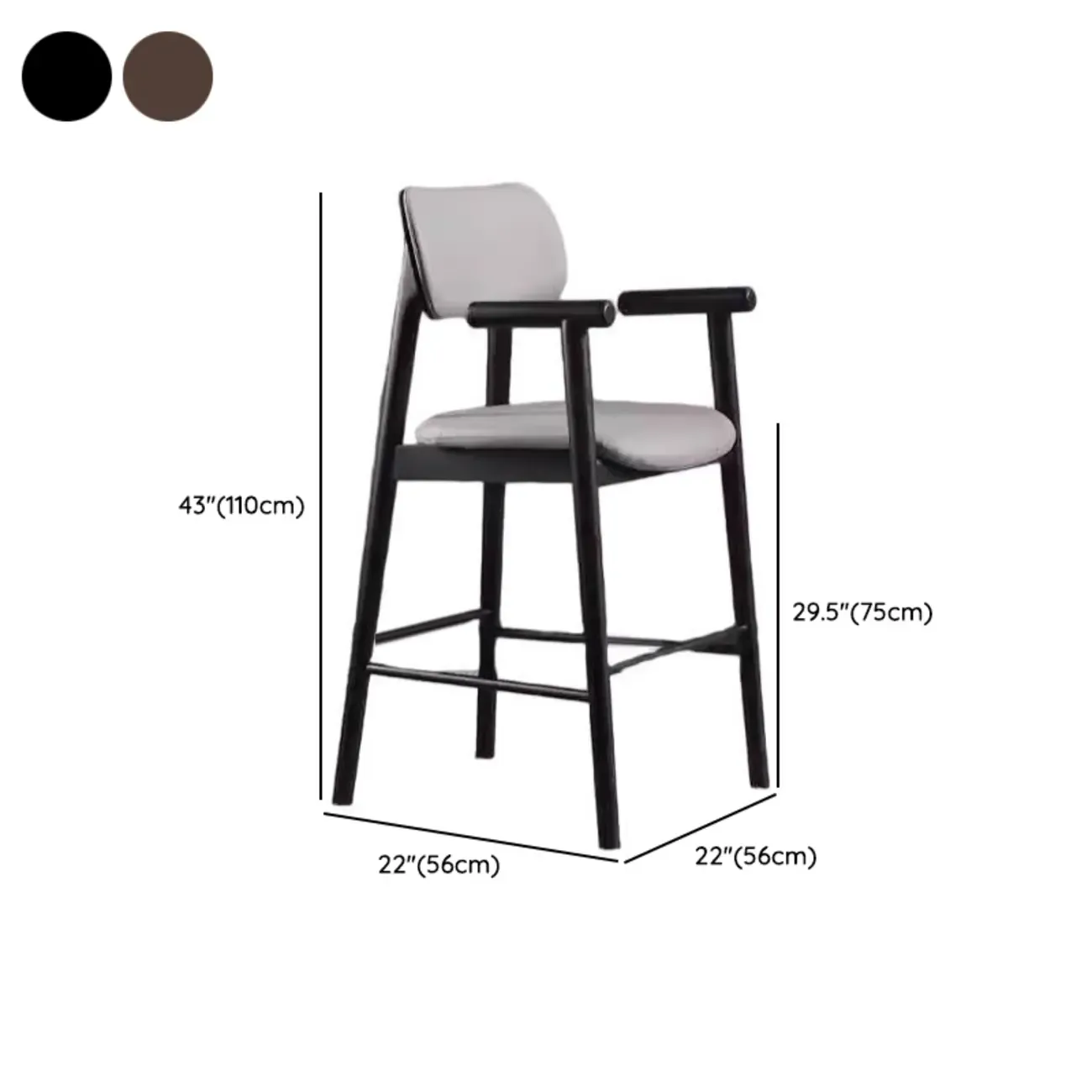 Square Four Legs Black Wood Leather Bar Stools