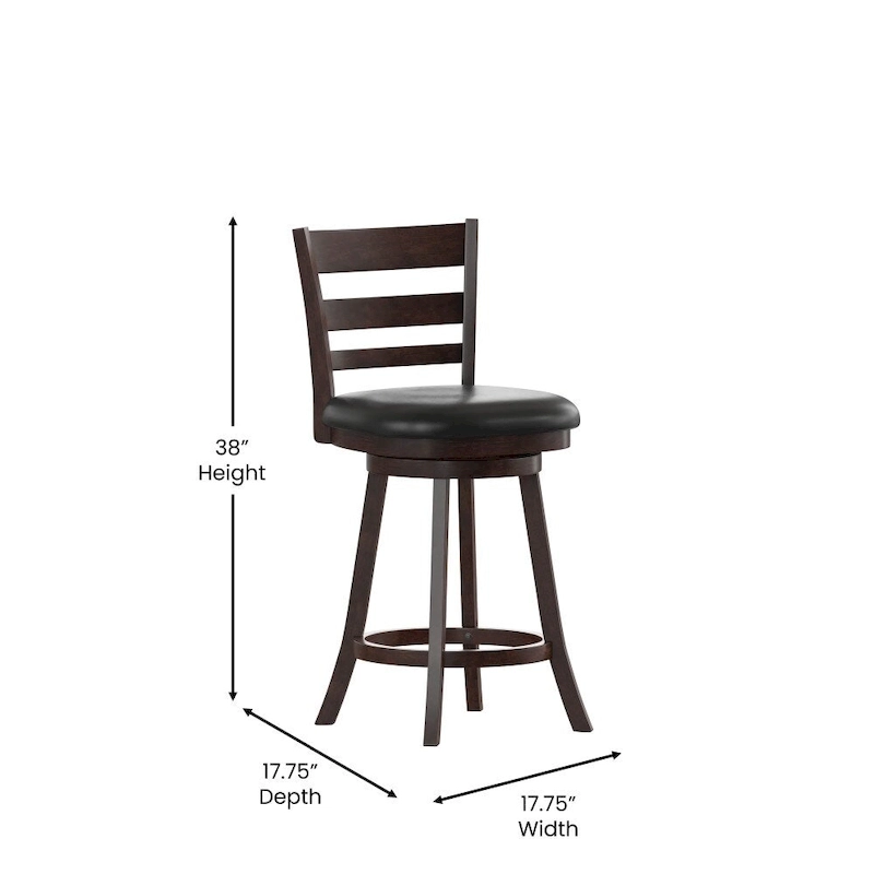 Ladderback Wooden Counter Height Stool with Upholstered Seat