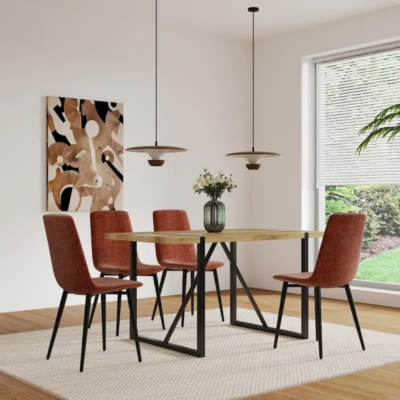 Dining Chairs Set of 4,Upholstered Dining Accent Chairs in linen Cushion Seat and Sturdy Black Metal Legs