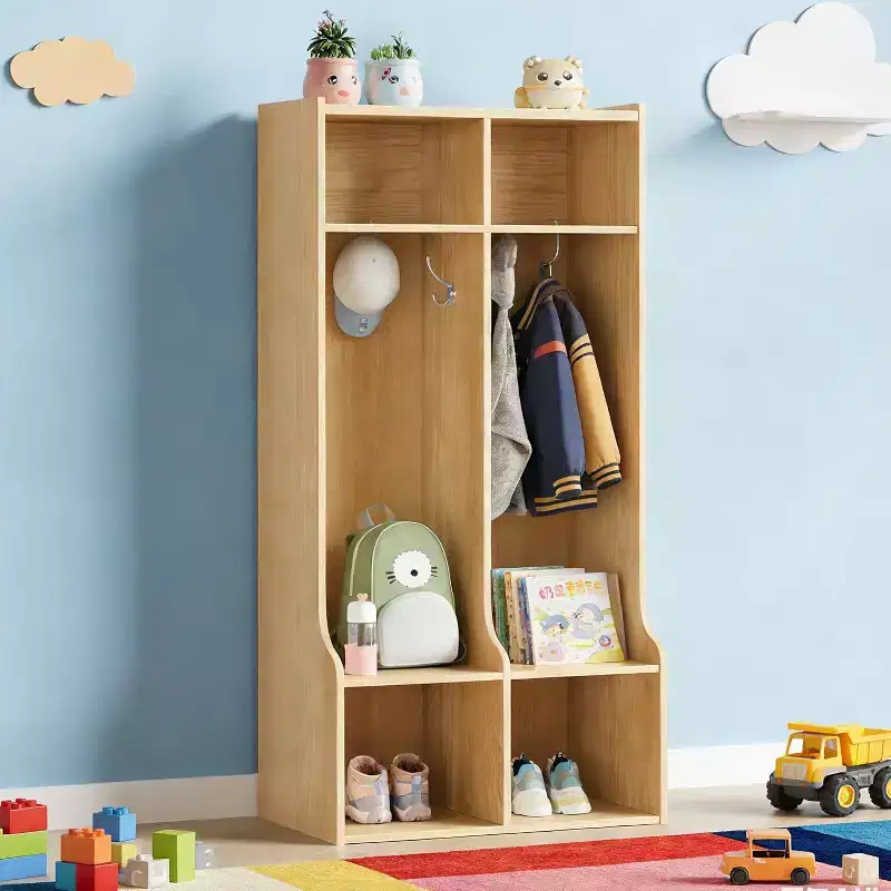 Coat Locker with 2 Sections, 4 Storage Cubbies and 4 Hooks, Durable Organizer for Home, Study Room, Nursery, Kindergarten