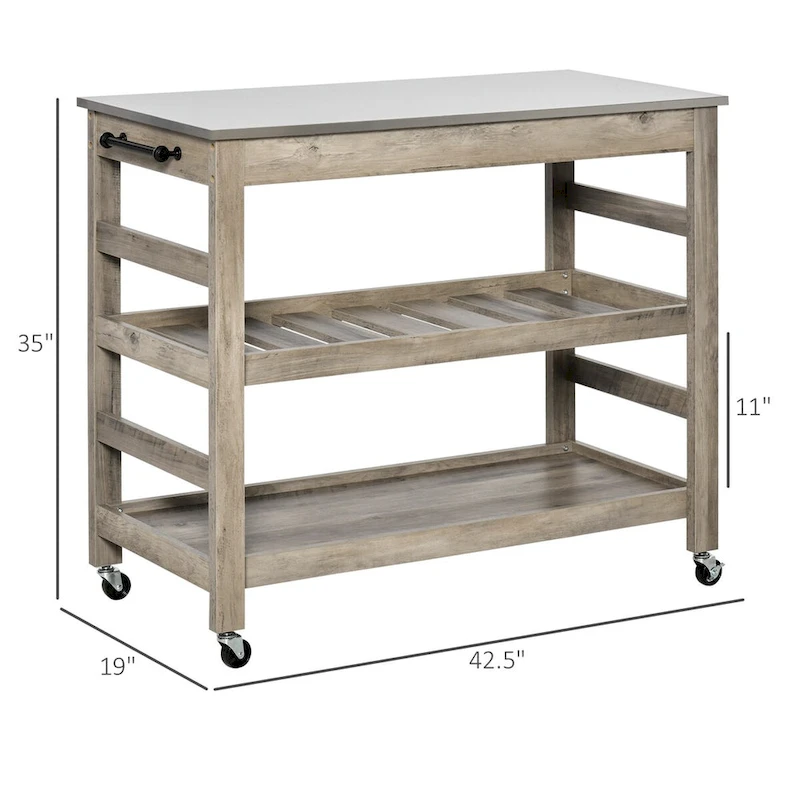 Rolling Kitchen Cart with Stainless Steel Countertop