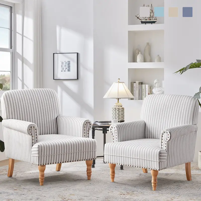 Rolled Armchair Accent Chair Set of 2 Blue/ Grey/ Brown