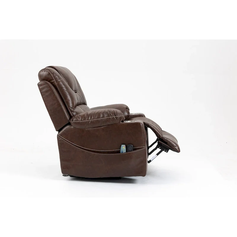 Brown Leather Power Lift Recliner, Multi-Function Massage, Heating, Cup Holders