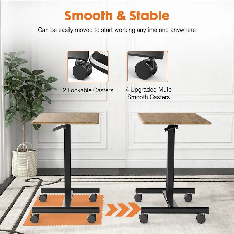 Mobile Rolling Standing Desk with Adjustable Height