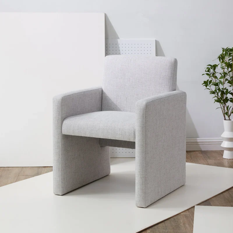 Tan / Charcoal Grey / Ivory / Light Grey Linen Armchair, Modern Style, Seats 1