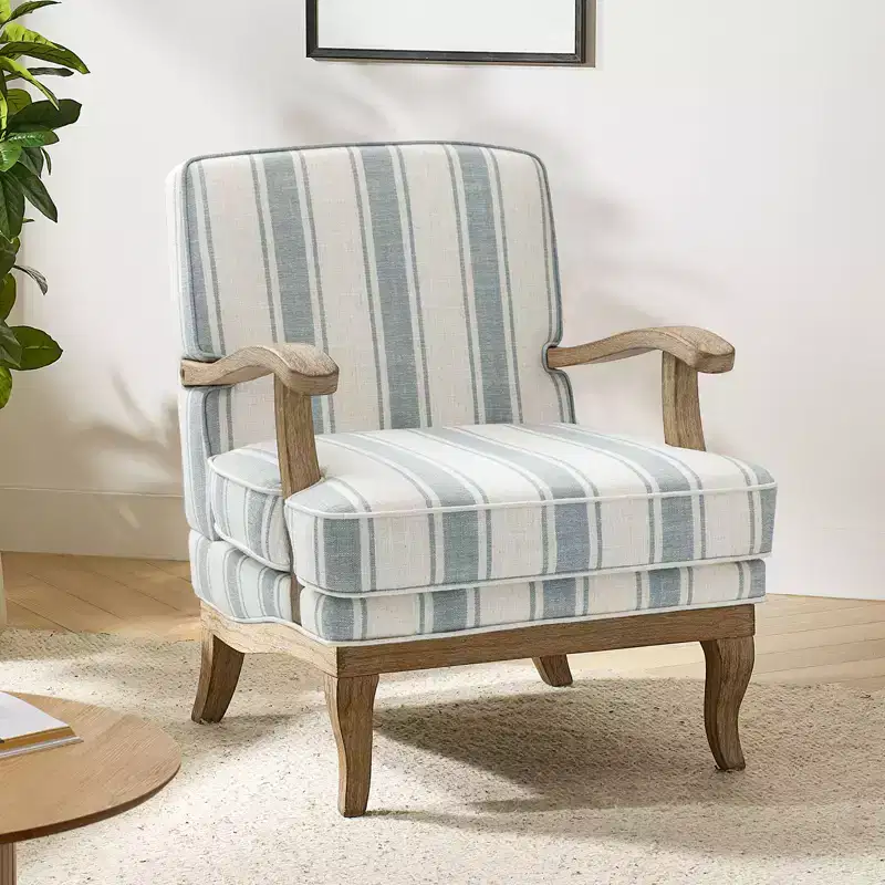 Rinaldo Farmhouse Style Stripes Armchair with Solid Wood Arms for Living Room Lounge Bedroom| ART OF LIVING DESIGNS