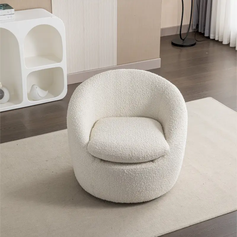 Cream White 31  Boucle Upholstered Barrel Chair with Swivel Base