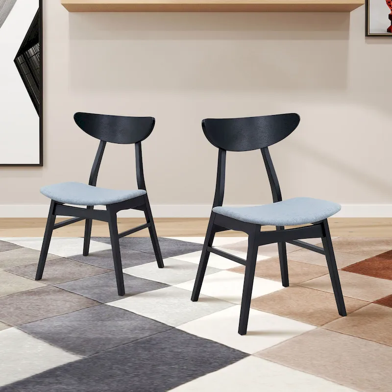 Black / Walnut / Oak Dining Chair Set of 2, Wood Frame, Cushioned Seat